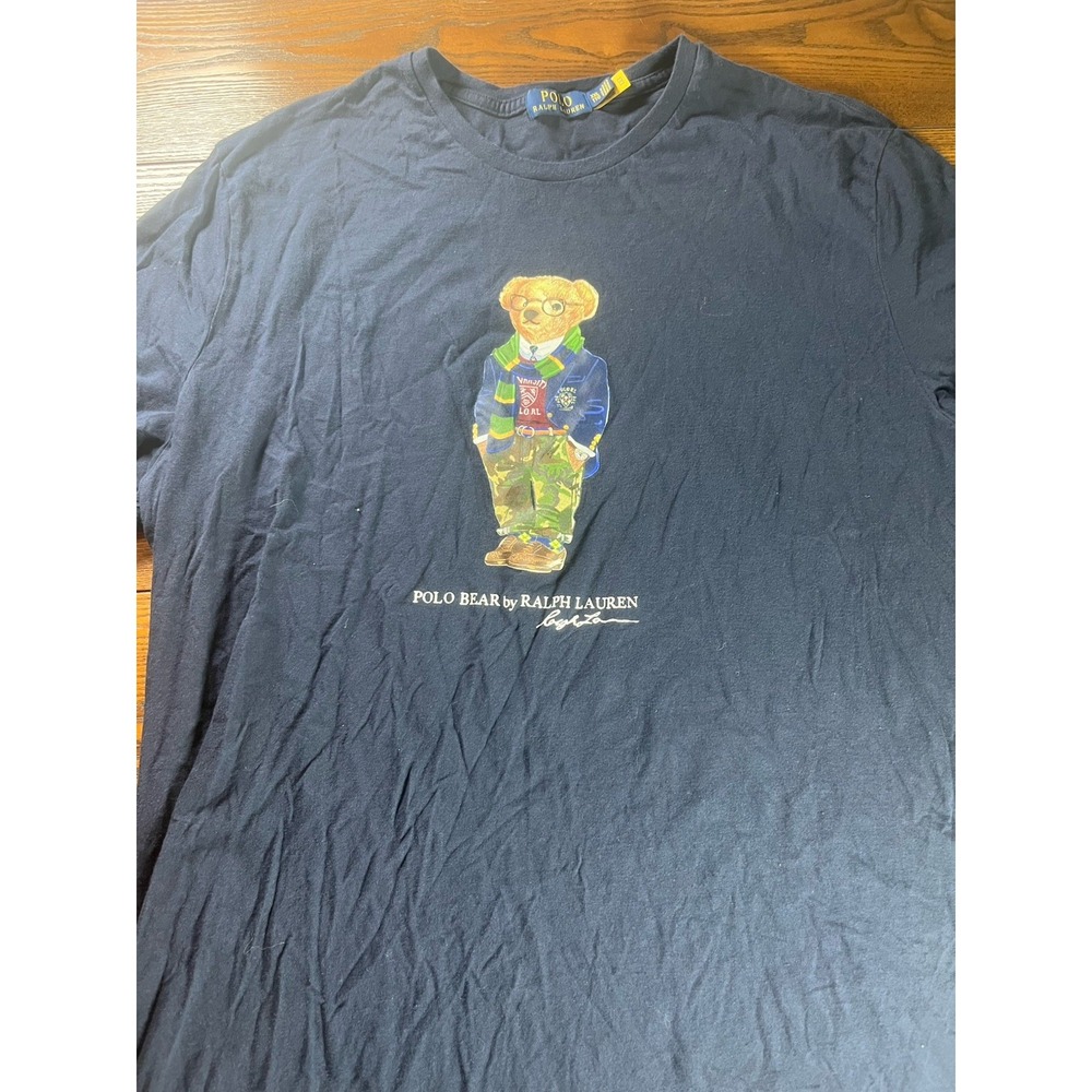 Polo RALPH LAUREN Mens 2XL T Shirt HAPPY POTTER BEAR Graphic Tee NAVY BLUE